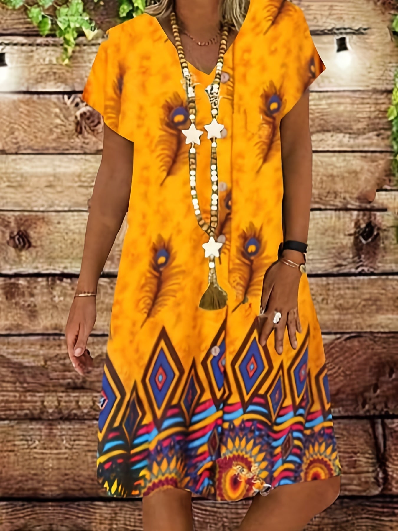 Graphic Print Dress V neck Short Sleeve Dress Casual Every Dress