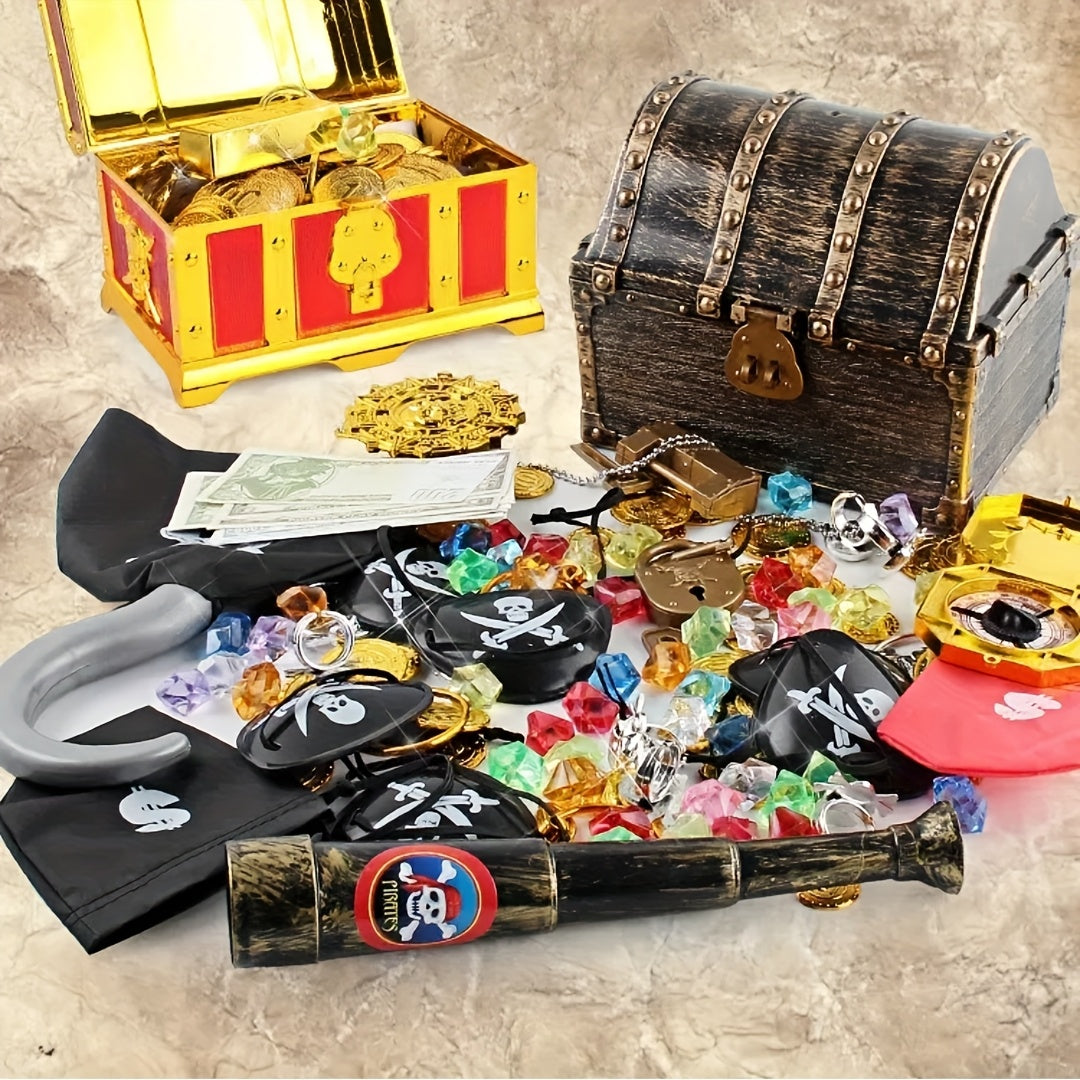 60pcs Pirate Costume Prop Set - Chests, Coins, Stones, Bags - Party Decorations