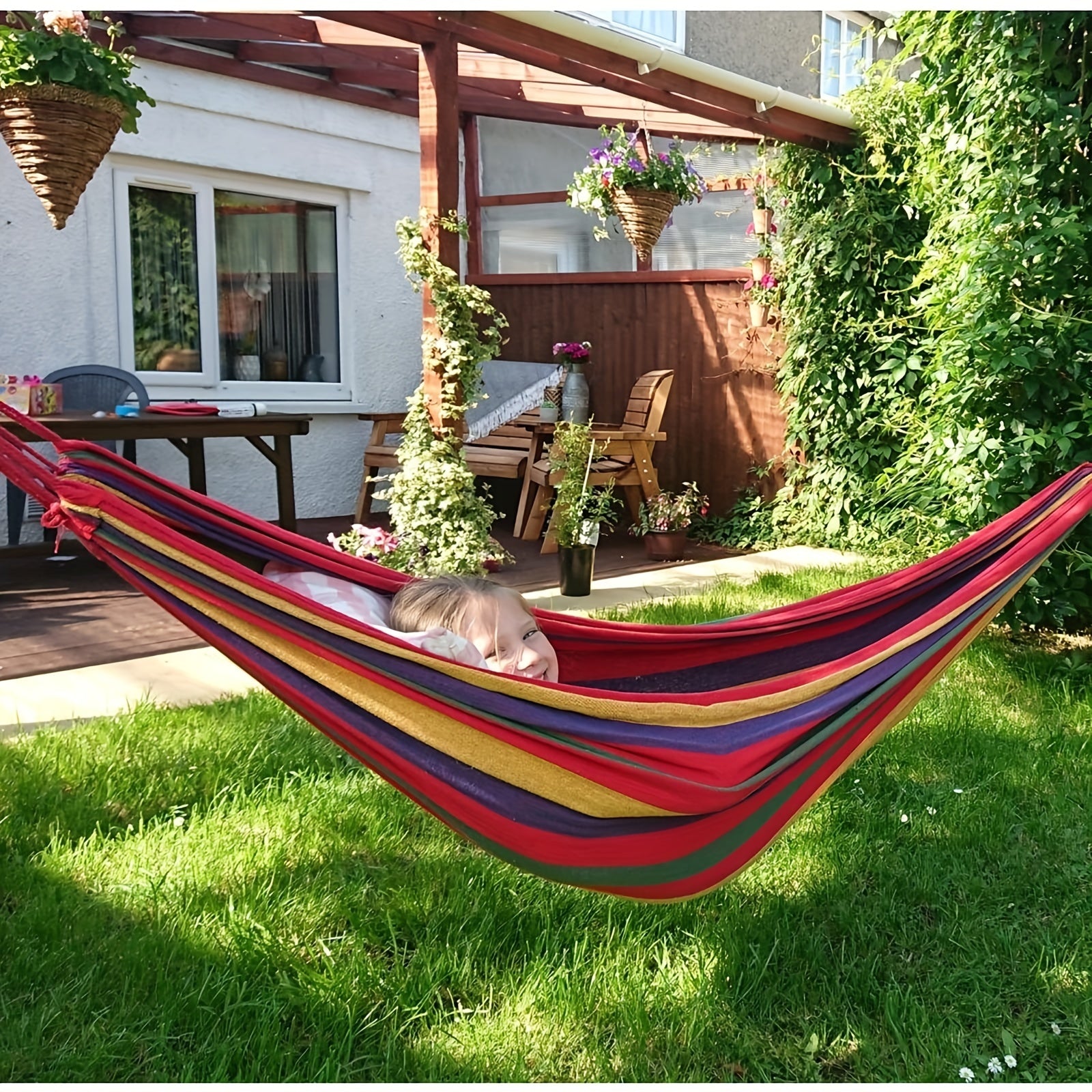 Portable Garden Hammock with Straps - Comfortable Fabric, 440lbs Capacity