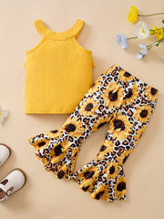 2pc Toddler Girls Ruffle Halter Tops & Sunflower Leopard Pants Set