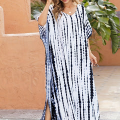 Tie Dye Bat Sleeve V Neck Cover Up Dress