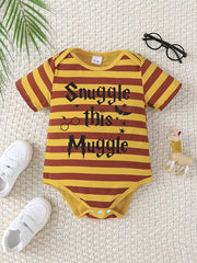 Baby's Striped Romper with Letter Graphics - Short Sleeve Onesie