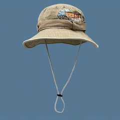 Outdoor Washed Sun Protection Embroidered Train Pattern Bucket Hat
