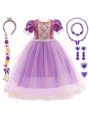 6pcs Girls Purple Princess Dress Costume Jewelry & Flower Hairband