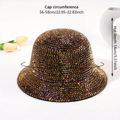 Golden Rhinestone Bucket Hat Y2K Fisherman Cap