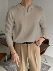 Retro Knit Shirt Men's High Stretch V Neck Pullover Sweater