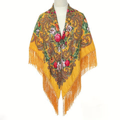Flower Print Tassel Shawl Boho Square Scarf Vintage Warm Wrap