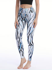 Striped Print High Waist Yoga Pants Tummy Control Leggings Women's Activewear