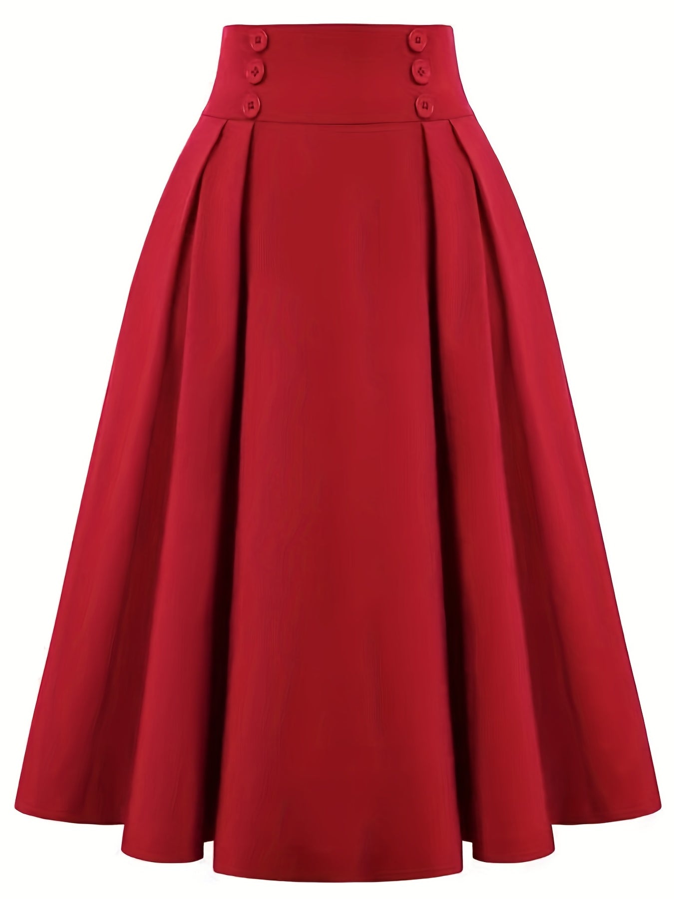 Button Front High Waist Solid Pleated Skirt