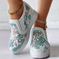 Women's Wedge Heeled Sneakers Slip On Embroidery Shoes Outdoor Shoes
