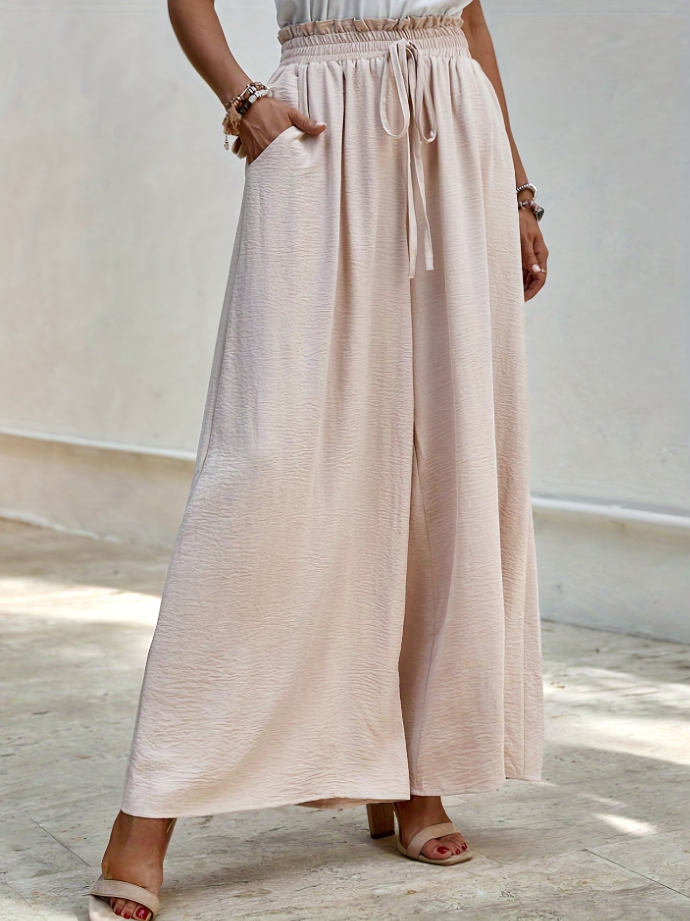 Paper Bag Waist Palazzo Pants Drawstring Wide Leg Pants