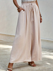 Paper Bag Waist Palazzo Pants Drawstring Wide Leg Pants
