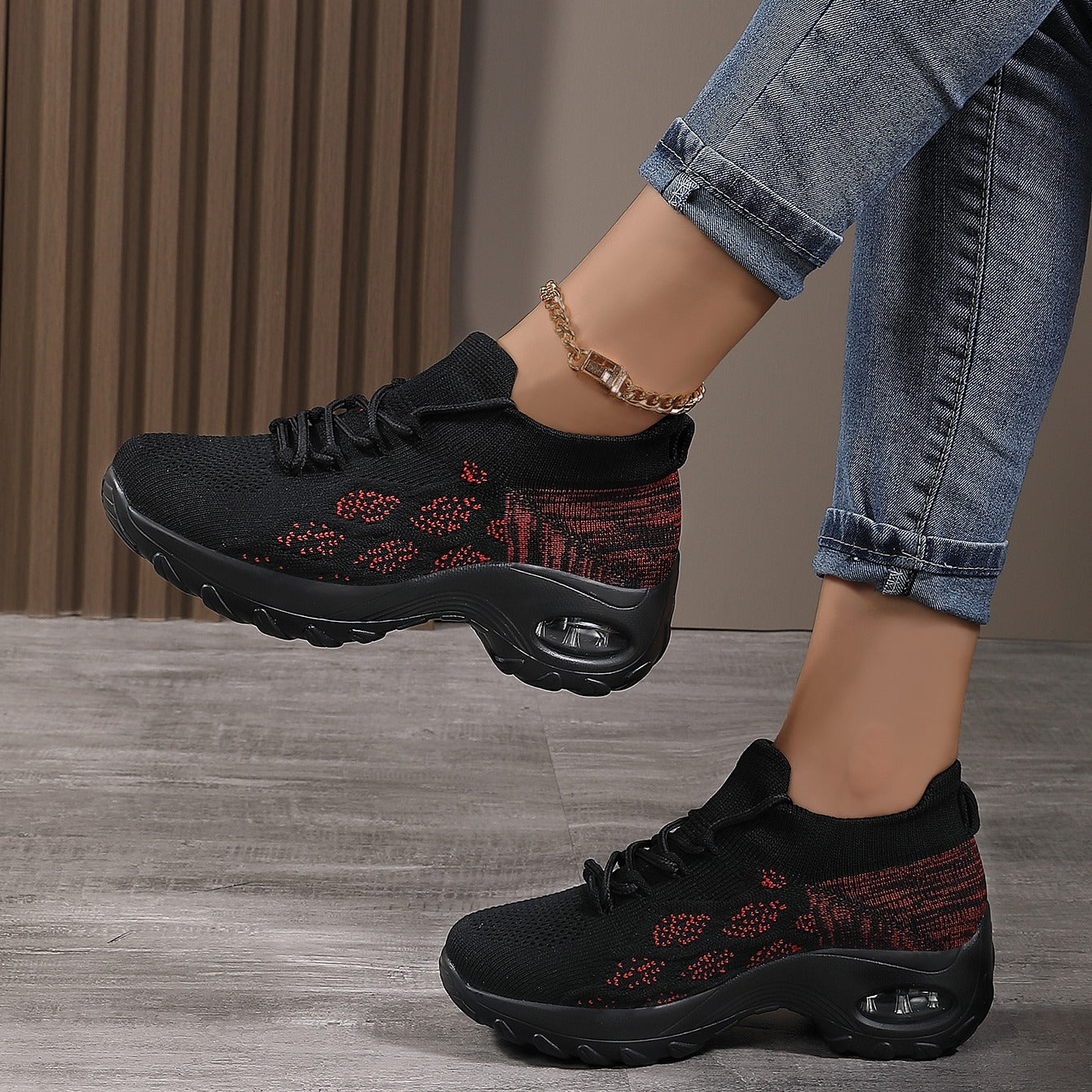 Women's Knit Socks Sneakers Lace Up Arch Support Running Shoes