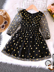 Girl's Golden Dot Long Sleeve Tunic Dress For Party
