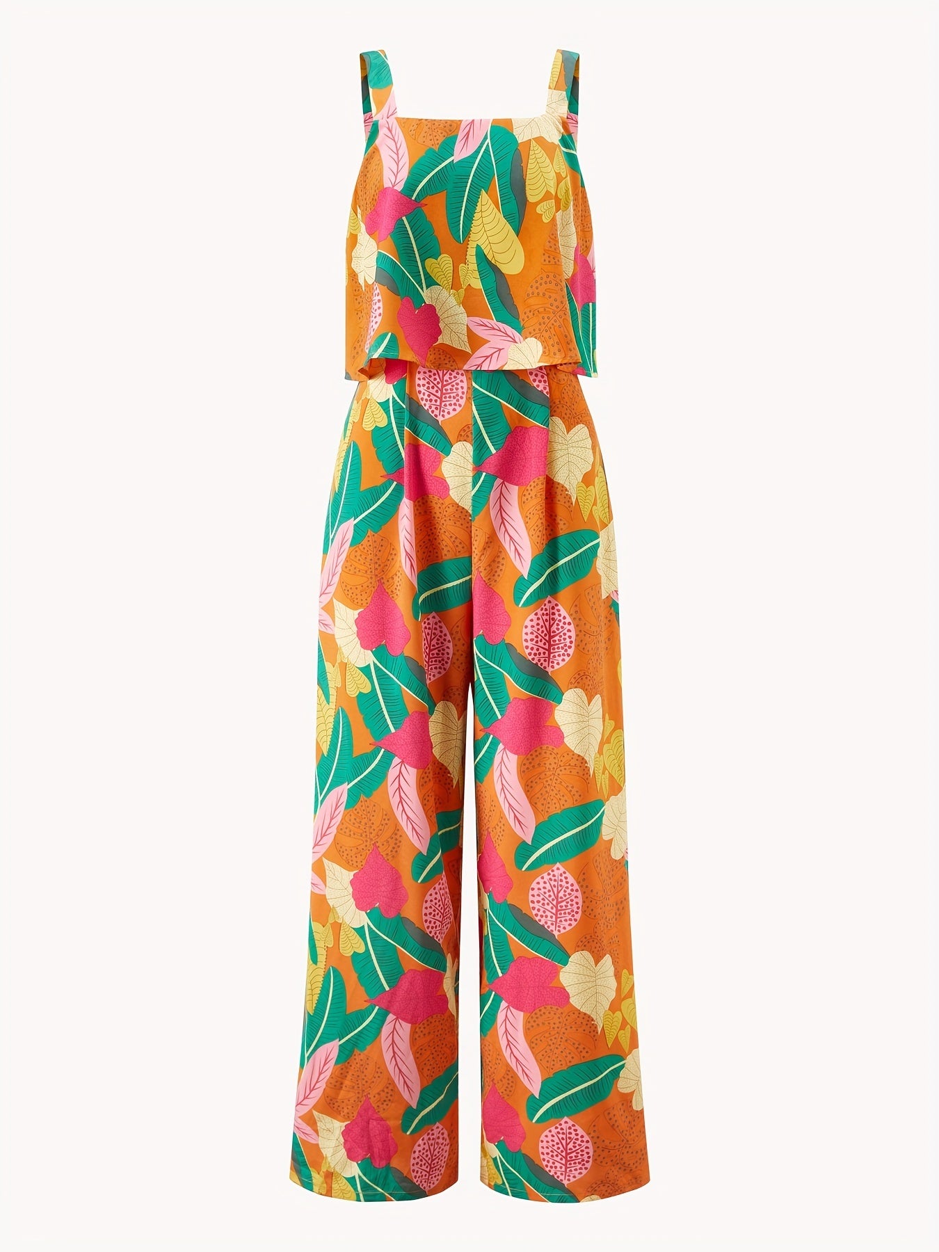 Tropical Print Wide Leg Jumpsuit Sleeveless