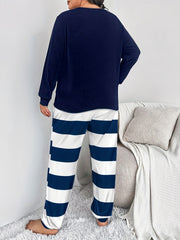 Letter & Anchor Print Tee Striped Joggers Pajamas Set