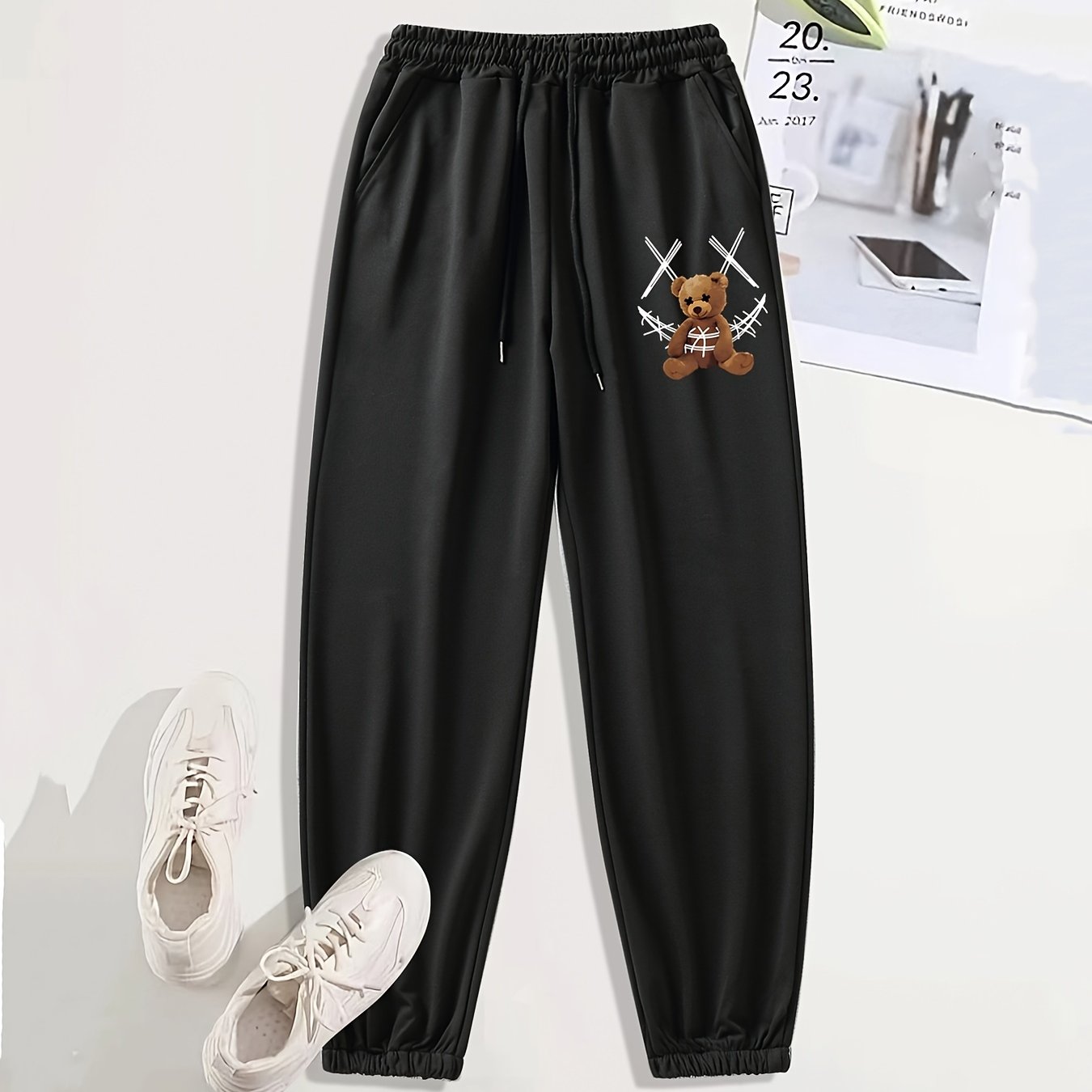 Bear Print Casual Sports Pants Drawstring Jogging Pants Women's Sweatpants