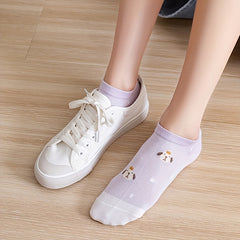 5 Pairs Cute Dog Print Low Cut Ankle Socks for Women