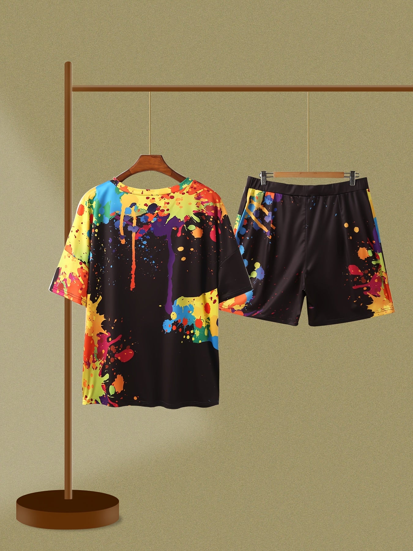 Casual Outfits 2 Piece Set Women's Plus Splash Print Top & Shorts