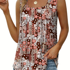 Floral Square Neck Tank Top Sleeveless Casual Summer Blouse