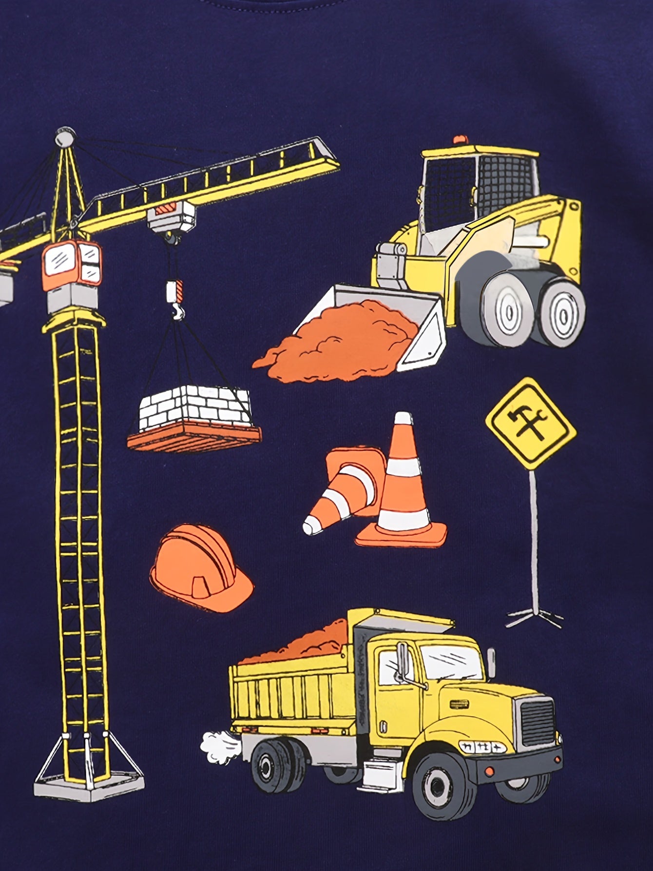 Boys Construction Site Print Summer T shirt Kids Casual Short Sleeve Cotton