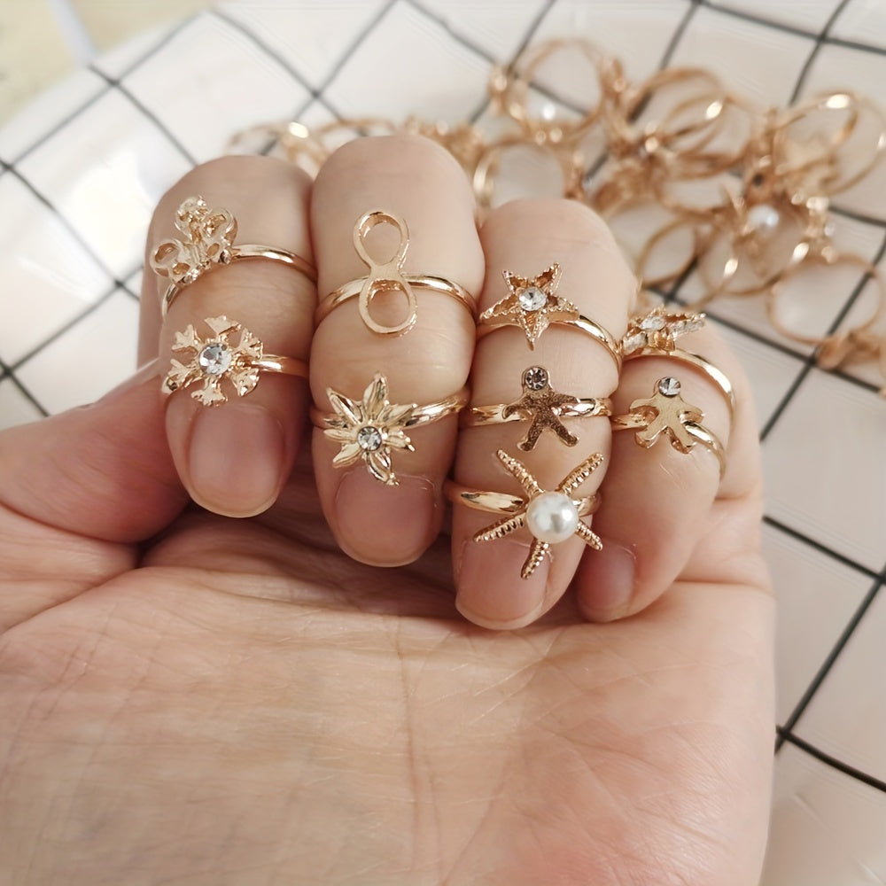 5pcs Kids Bow Heart Adjustable Alloy Golden Hollow Out Ring