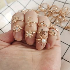 5pcs Kids Bow Heart Adjustable Alloy Golden Hollow Out Ring