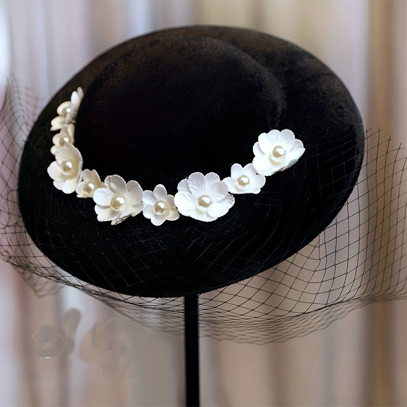 Vintage Fedora Cap French Veil Flower Hat Bridal Headwear
