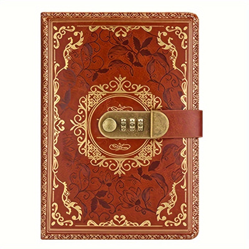Retro Floral Pattern Password Lock Diary Student Notebook