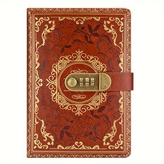 Retro Floral Pattern Password Lock Diary Student Notebook