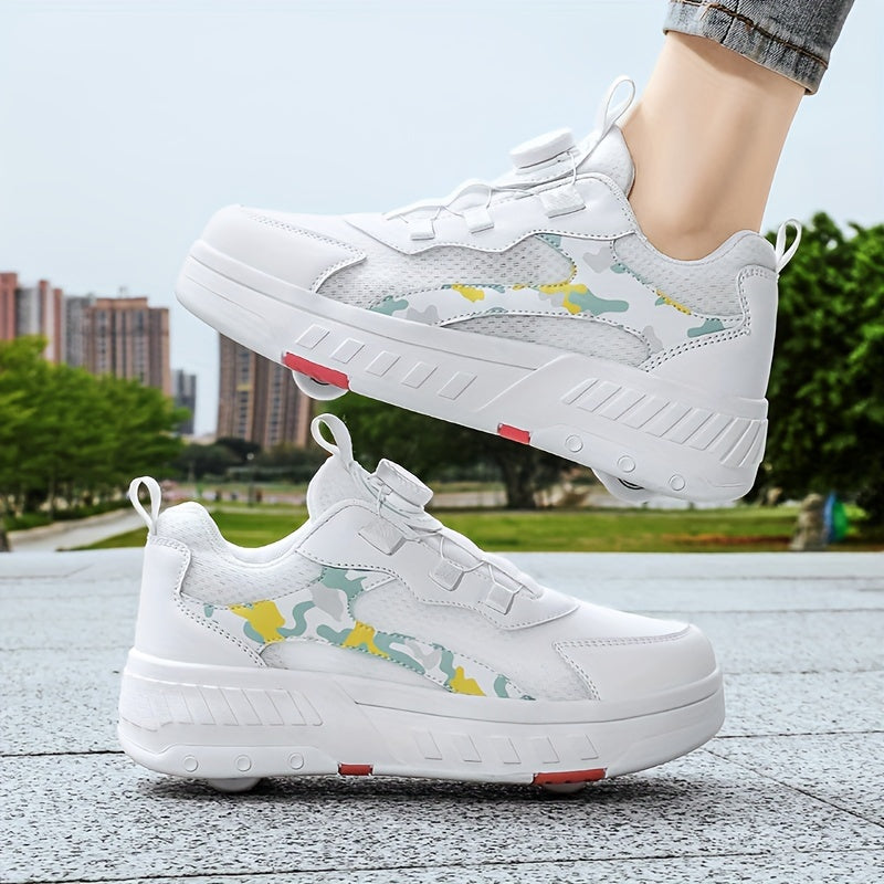 Girl's Roller Shoes with Rotating Buckle and Detachable Wheel Skate Sneakers