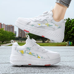 Girl's Roller Shoes with Rotating Buckle and Detachable Wheel Skate Sneakers