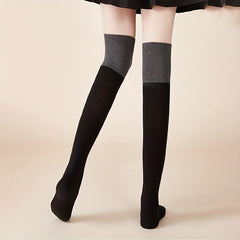 Colorblock Thigh High Socks Over The Knee Stockings Women's Hosiery