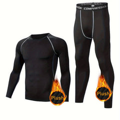 Men's Thermal Underwear Set: Quick Dry Fleece Compression Shirt & Legging