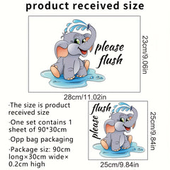 Cartoon Elephant Toilet Lid Sticker - Fun Family Reminder to Flush