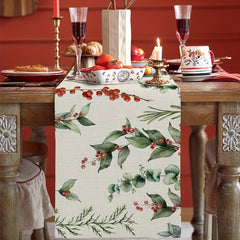 Christmas Eucalyptus Leaves and Berries Table Runner 33x18
