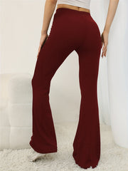 High Waist Ribbed Yoga Bootleg Pants Solid Fitness Workout Flare Leggings