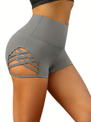 Criss Cross Hollow Out Sports Shorts High Waist Running Yoga Sexy Casual