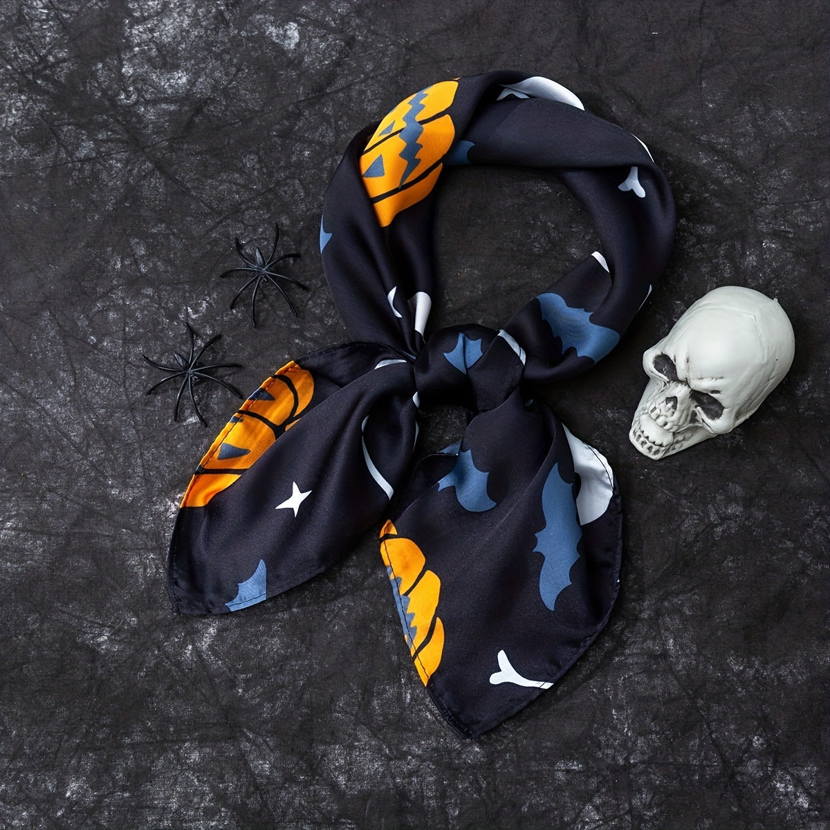 Skull Pumpkin Print Bandana Navy Halloween Neckerchief Hip Hop Head Wraps