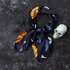 Skull Pumpkin Print Bandana Navy Halloween Neckerchief Hip Hop Head Wraps