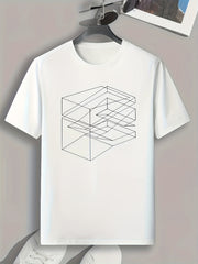 Men's Complex Cube Print Comfy T-shirt for Outdoor Summer