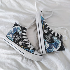 Men's Graphic Print Lace-Up Canvas Shoes Non Slip Casual Flats