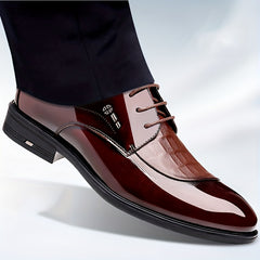 Men's Glossy Derby Shoes With Textured Detail Lace up Front Dress Shoes For Men