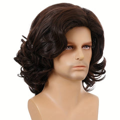 Men's Dark Brown Short Curly Wig Shaggy Party Wigs
