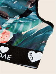 Tropical Print Sports Bra Racer Back Bralette