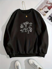Mushroom Print Crew Neck Sweatshirt