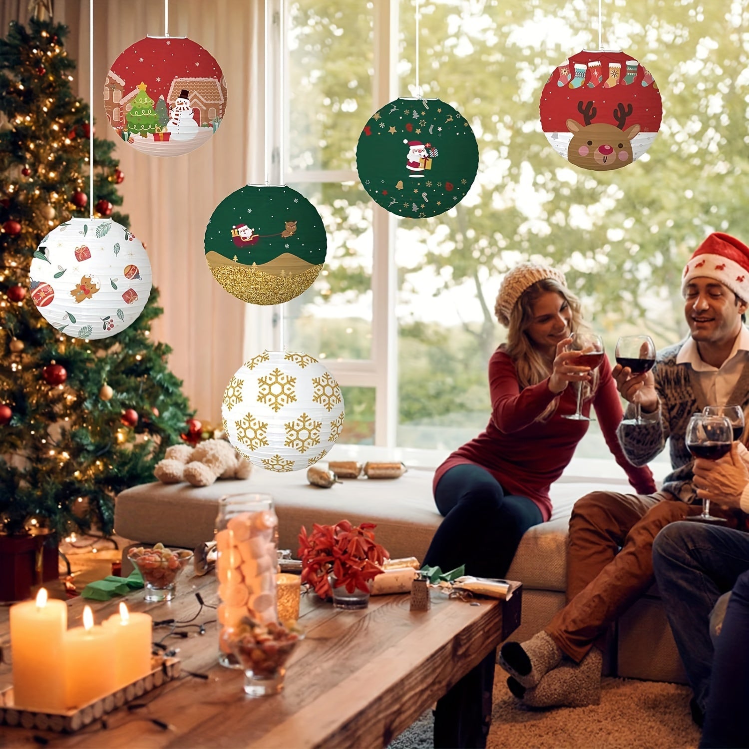 1pc Christmas Paper Lantern DIY Party Decoration Supplies Portable Lantern