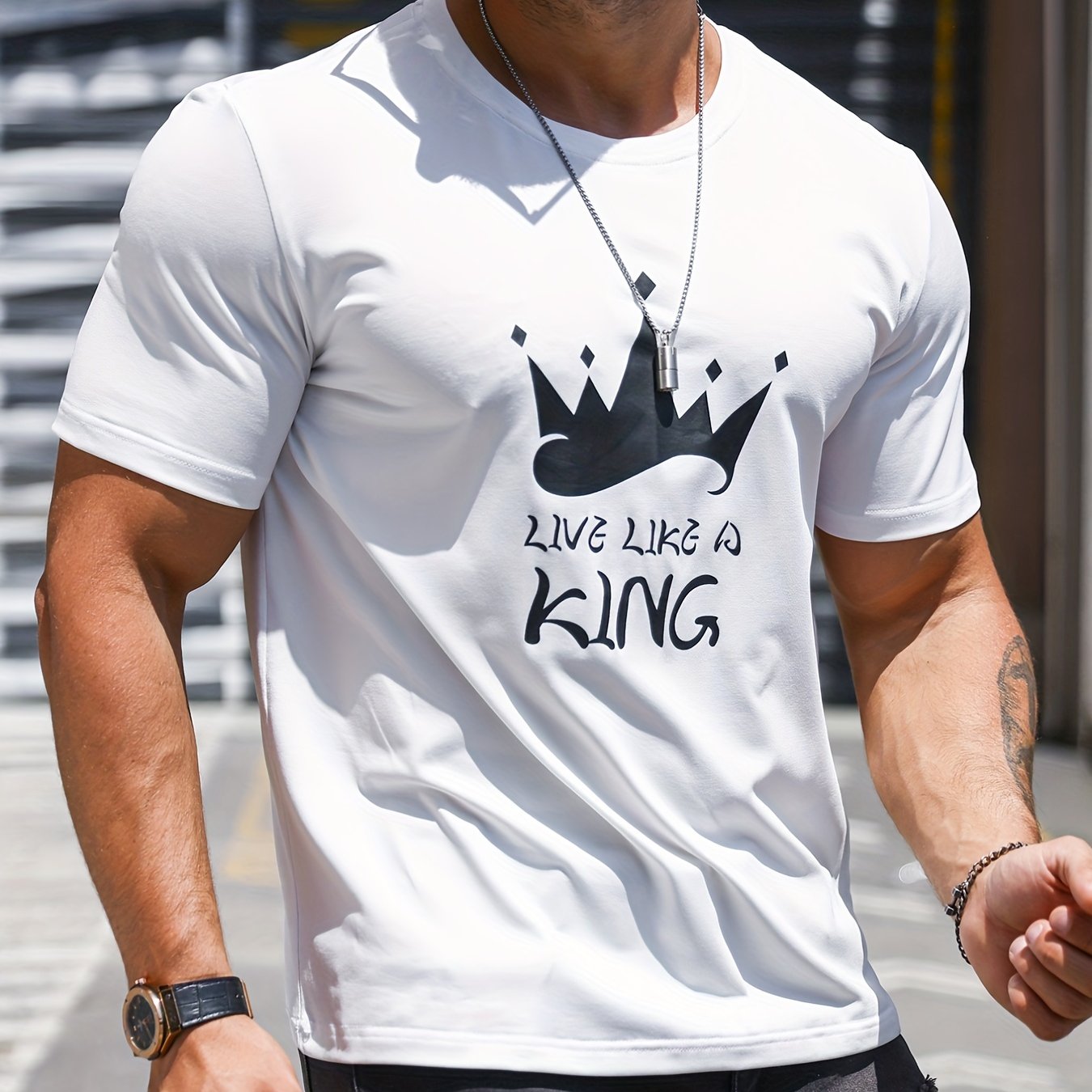 Crown & Like A King Graphic Crew Neck Tee for Men