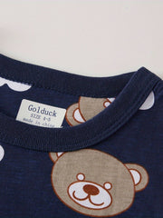 Boys Bear & Heart Cotton Pajamas Set Short Sleejsones Tops & Bottoms