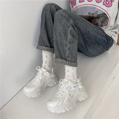 Women's Platform Chunky Sneakers Low Top Trainers Outdoor Walking Shoes
